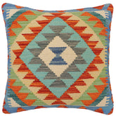 handmade Traditional Pillow Rust Blue Hand-Woven SQUARE 100% WOOL  Hand woven turkish pillow  2 x 2